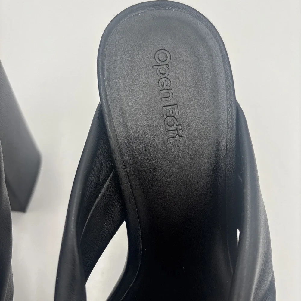 Open Edit Platform Sandals Size 6.5 Black Square Open‎ Toe Knotted Heels